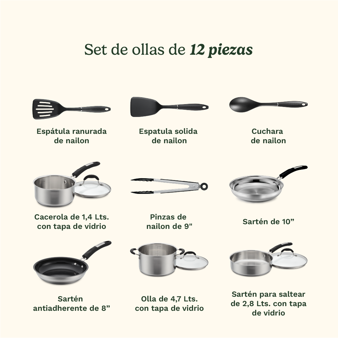 Bateria de Cocina de Acero Inoxidable 12 piezas de Cuisinart®