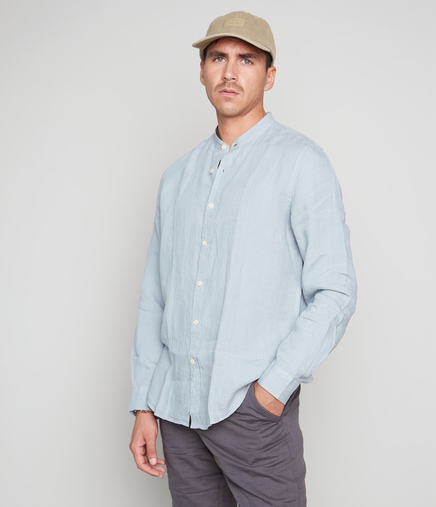 Camisa Hombre Lino Saonna M/Larga Verde Agua