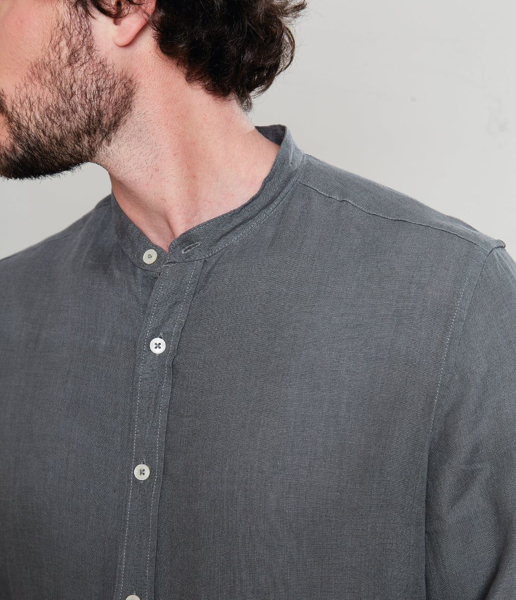 Camisa Hombre Lino Saonna M/Larga Verde Oscuro