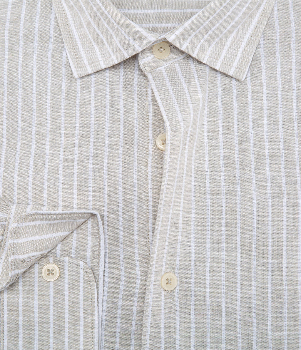 Camisa Hombre Lino Rayas Beige