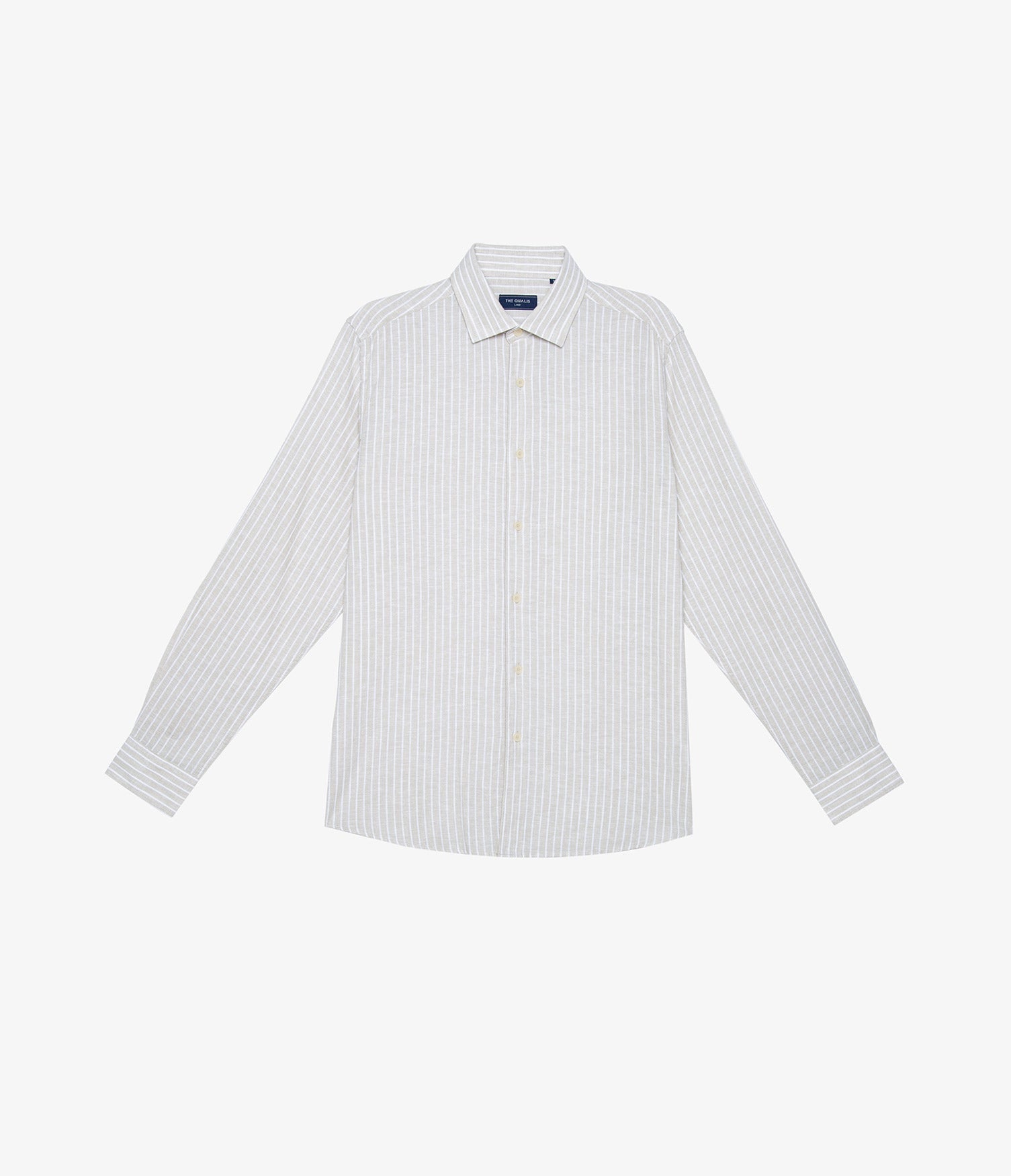 Camisa Hombre Lino Rayas Beige