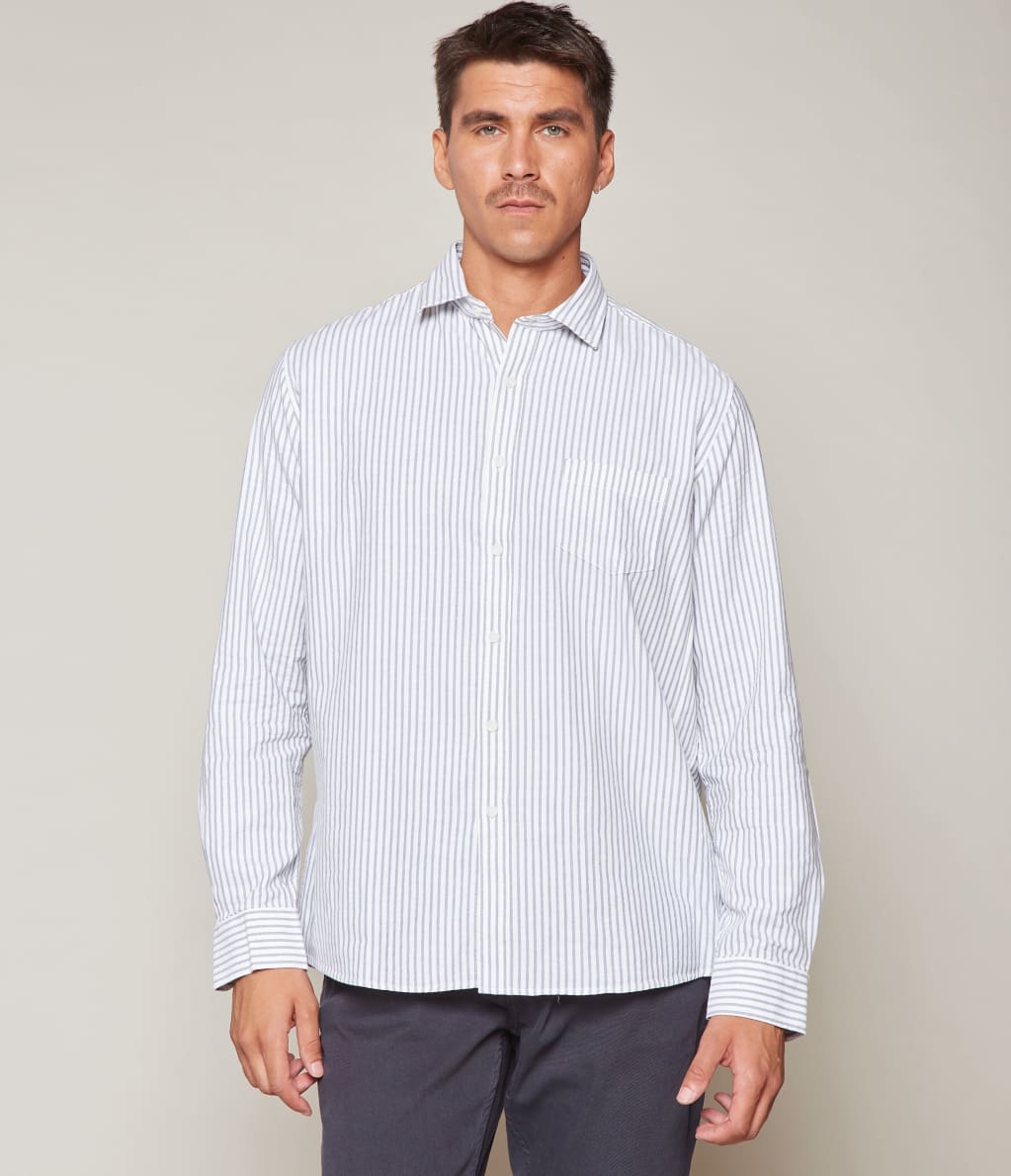 Camisa Hombre Algodón Oxford M/Larga Azul