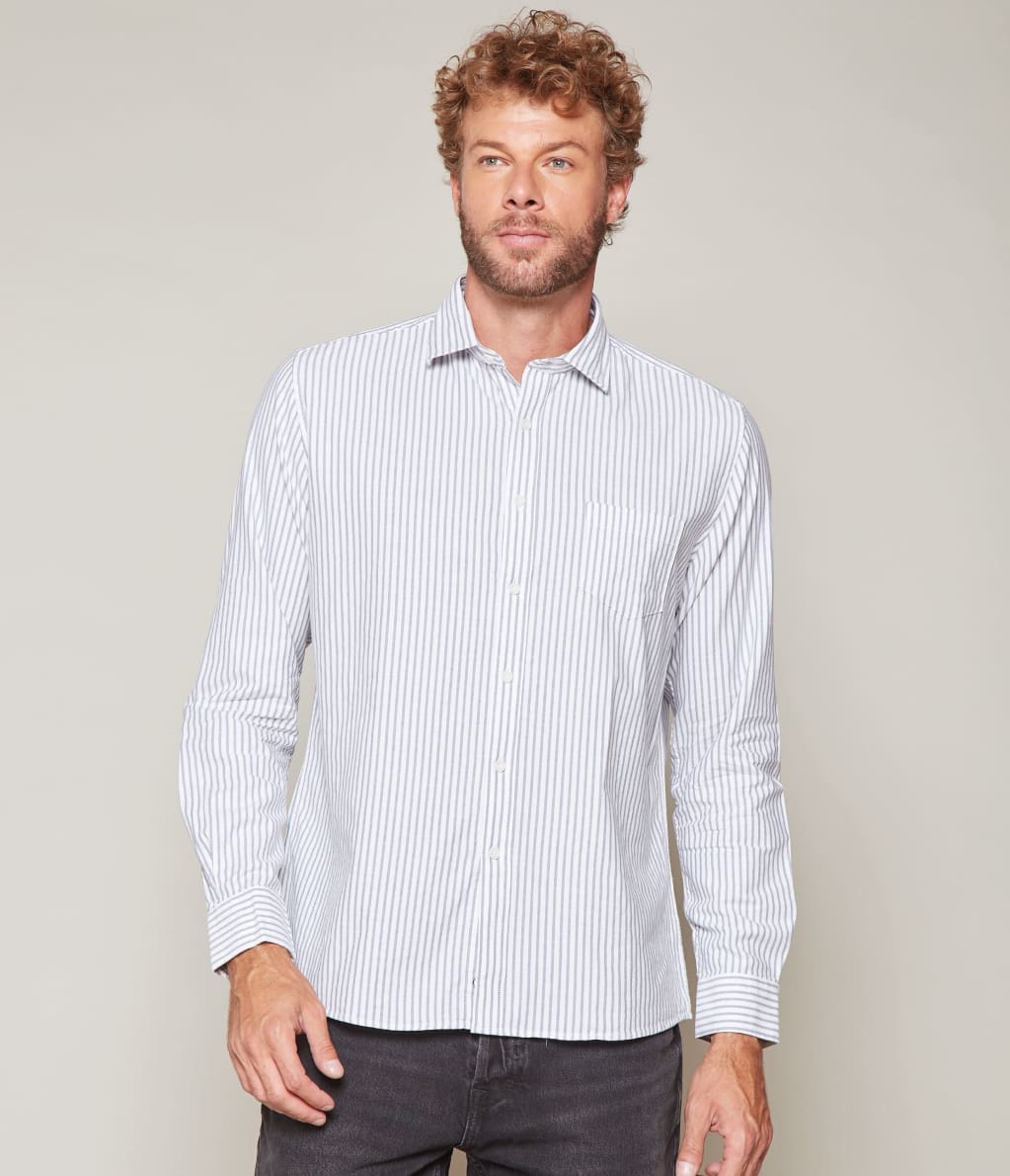 Camisa Hombre Algodón Oxford M/Larga Azul