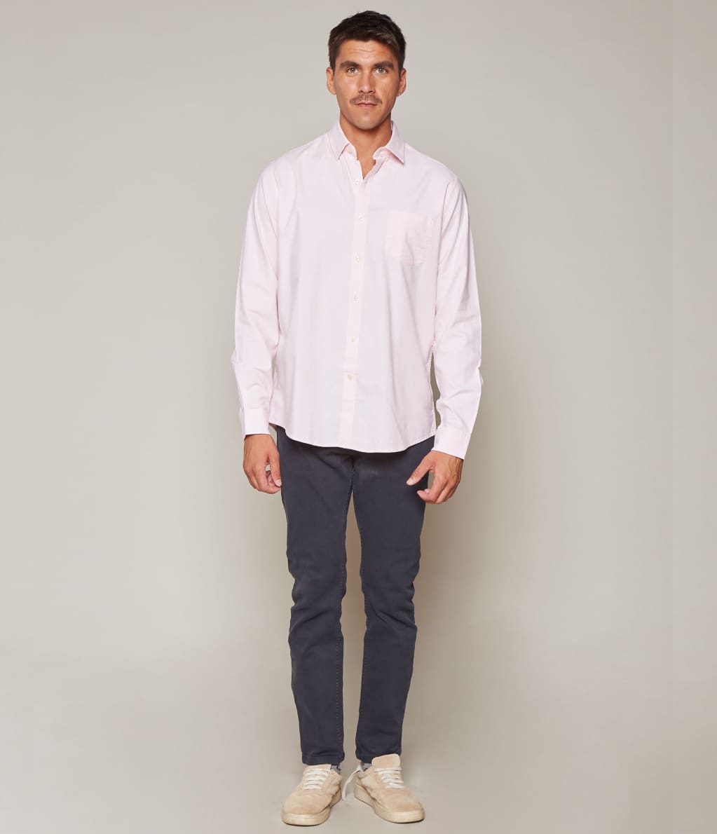 Camisa Hombre Algodón Oxford M/Larga Rosada