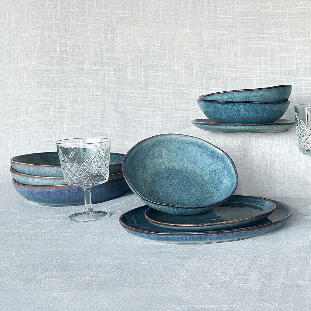 Set Vajilla 24 Piezas Cerámica Azul Línea Efes