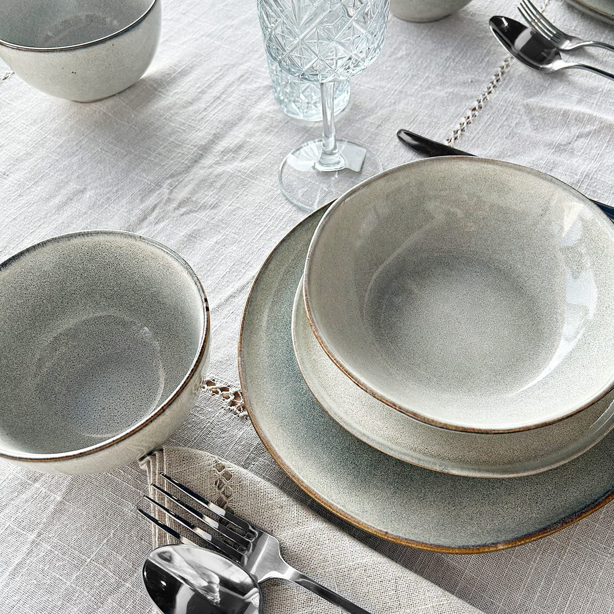 Set Vajilla 24 Piezas Cerámica Gris